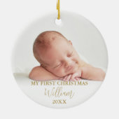 Décoration En Céramique Mon premier Noël Teddy Bear Ballons Bleus Photo (Dos)