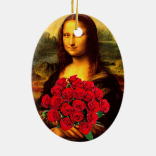 Décoration En Céramique Mona Lisa Avec Bouquet De Roses Rouges