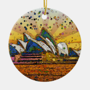 Décoration En Céramique Monde Psychedelique : Skyline de Sydney A1