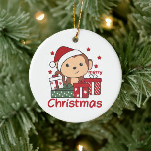 Décoration En Céramique Monkey Christma