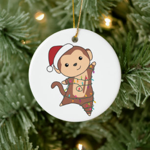 Décoration En Céramique Monkey Christmas Snow Winter Animals Monkeys Adult