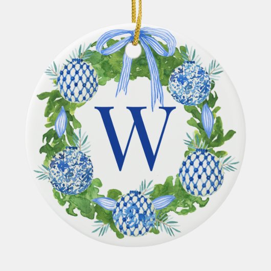 Décoration En Céramique Monogram Blue & White Chinoiserie Wreath (Devant)