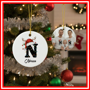 Décoration En Céramique Monogram Famille Noël Bois de Cerf Chapeau de Père