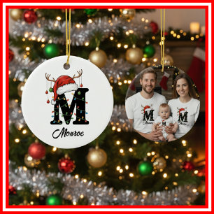 Décoration En Céramique Monogram Famille Noël Bois de Cerf Chapeau de Père