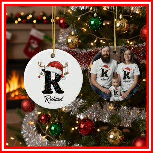 Décoration En Céramique Monogram Famille Noël Bois de Cerf Chapeau de Père
