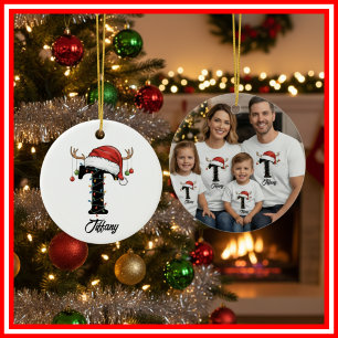 Décoration En Céramique Monogram Famille Noël Bois de Cerf Chapeau de Père
