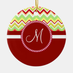 Décoration En Céramique Monogram Red Aztec Andes Tribal Chevron Zig Zags