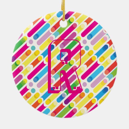 Décoration En Céramique Monogramme Arc-en-ciel lignes diagonales Motif Pop (Dos)