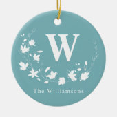 Décoration En Céramique Monogramme classique Nom Turquoise Floral Wreath C (Devant)
