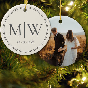 Décoration En Céramique Monogramme Couple Minimaliste Photo Ecru Holiday