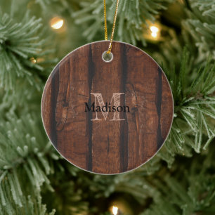 Décoration En Céramique Monogramme de bois ancien brun foncé rustique