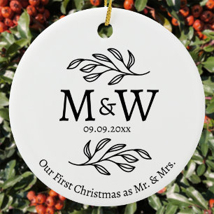 Décoration En Céramique Monogramme de couple de mariage Premier Noël M. et