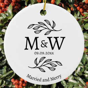 Décoration En Céramique Monogramme de couple Marié et Heureux
