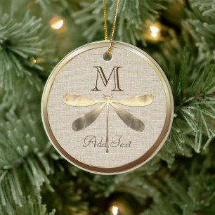 Décoration En Céramique Monogramme de libellule d'or mou
