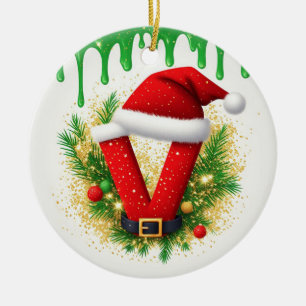 Décoration En Céramique Monogramme de Noël V pour les noms de vacances