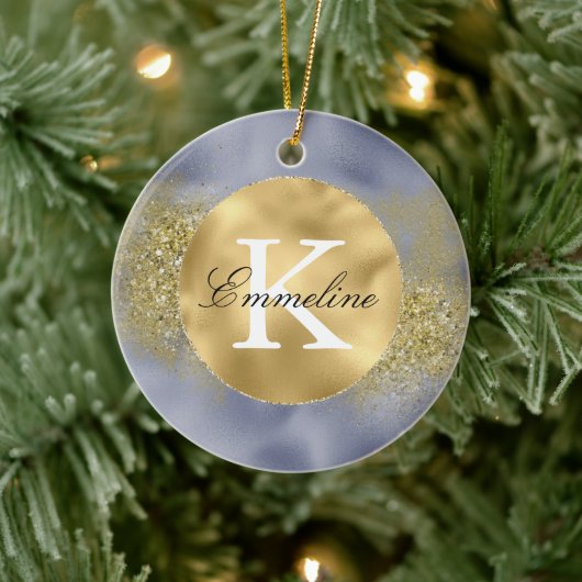 Décoration En Céramique Monogramme de Parties scintillant d'or violet (Arbre)