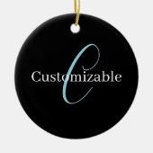 Décoration En Céramique Monogramme de script cursif éditable Noir Bleu Bla (Devant)