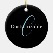 Décoration En Céramique Monogramme de script cursif éditable Noir Bleu Bla (Dos)