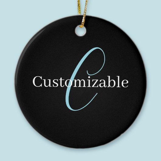 Décoration En Céramique Monogramme de script cursif éditable Noir Bleu Bla