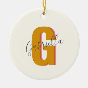 Décoration En Céramique Monogramme de typographie rétro Nom initial en jau