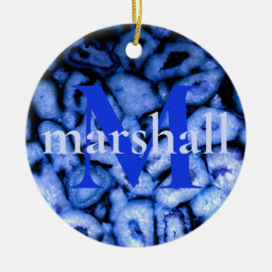 Décoration En Céramique Monogramme des Géodes d'Agate de Quartz Bleu