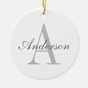 Décoration En Céramique Monogramme élégant blanc et gris
