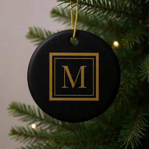 Décoration En Céramique Monogramme encadré noir et or personnalisé