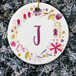 Décoration En Céramique Monogramme floral<br><div class="desc">De jolies fleurs d'aquarelle entourent une initiale monogramme,  qui peut être changée pour personnaliser.</div>