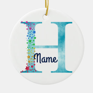 Décoration En Céramique Monogramme Initiale H Rainbow Star