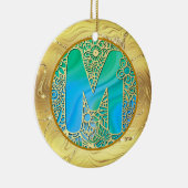 Décoration En Céramique Monogramme Initiale M Noël - Or, Sarcelle & Bleu (Droite)