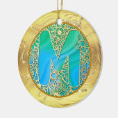 Décoration En Céramique Monogramme Initiale M Noël - Or, Sarcelle & Bleu (Gauche)