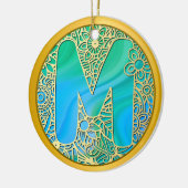 Décoration En Céramique Monogramme Initiale M Noël - Or, Sarcelle & Bleu (Gauche)