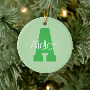 Décoration En Céramique Monogramme Moderne Gras Vert Pâle et Kelly