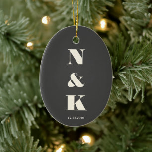Décoration En Céramique Monogramme Moderne Minimaliste Mariage Noir et Bla