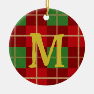 Décoration En Céramique Monogramme Noël Plaid Rouge Et Vert À damiers
