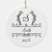 Décoration En Céramique Monogramme Nom de famille Police de script Feuille (Dos)