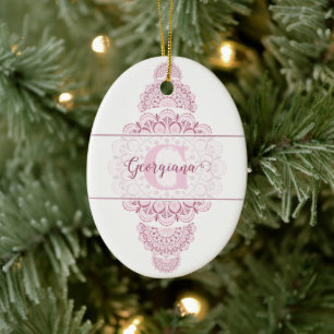 Décoration En Céramique Monogramme Pink Confetti dentelle ornementale Mand