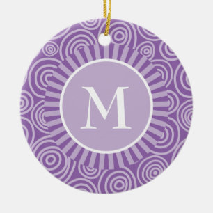 Décoration En Céramique Monogramme Purple Spirales Blanches - Personnalisé