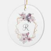 Décoration En Céramique Monogramme rose blanc Magnolias Bird Gold Frame (Gauche)
