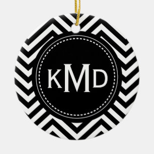 Décoration En Céramique Monogramme trio classique noir blanc Chevron