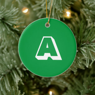Décoration En Céramique Monogramme vert blanc couture initiale Noël