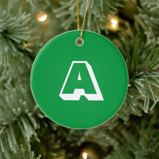 Décoration En Céramique Monogramme vert blanc couture initiale Noël (Arbre)
