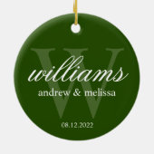 Décoration En Céramique Monogramme vert et blanc personnalisé (Dos)