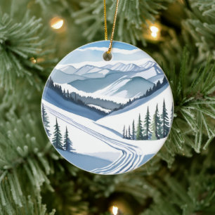 Décoration En Céramique Montagne de ski aquarelle