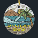 Décoration En Céramique Monterey Beach Californie Vintage<br><div class="desc">Illustration dessinée à la main de Monterey Beach avec des montagnes et des vagues océaniques dans l'arrière - plan. Parfait pour tous ceux qui aiment visiter Monterey Beach.</div>