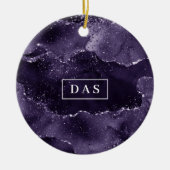 Décoration En Céramique Moody Agate | Minuit Indigo Deep Purple Monogramme (Devant)