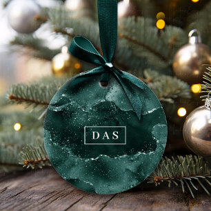 Décoration En Céramique Moody Agate   Monogramme Turquoise vert malachite 