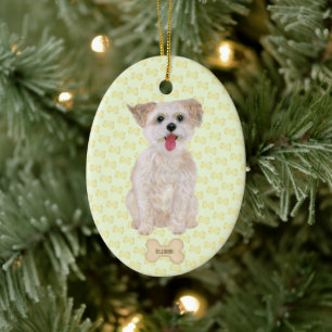 Décoration En Céramique Morkie avec os et ovale de texte