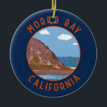 Décoration En Céramique Morro Bay California Retro Cercle en détresse<br><div class="desc">Morro Rock dans un style vectoriel. Il est connu pour Morro Rock,  un ancien monticule volcanique au bout de Morro Rock Beach.</div>