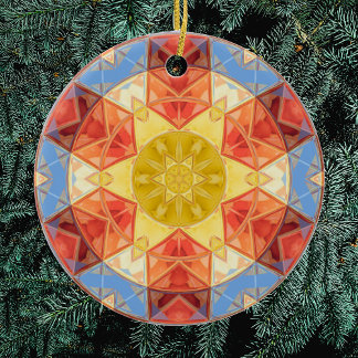 Décoration En Céramique Mosaic Mandala orange bleu et jaune